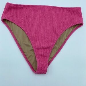 Shade & Shore Pink Textured High-Rise Cheeky Bikini Bottom- Large